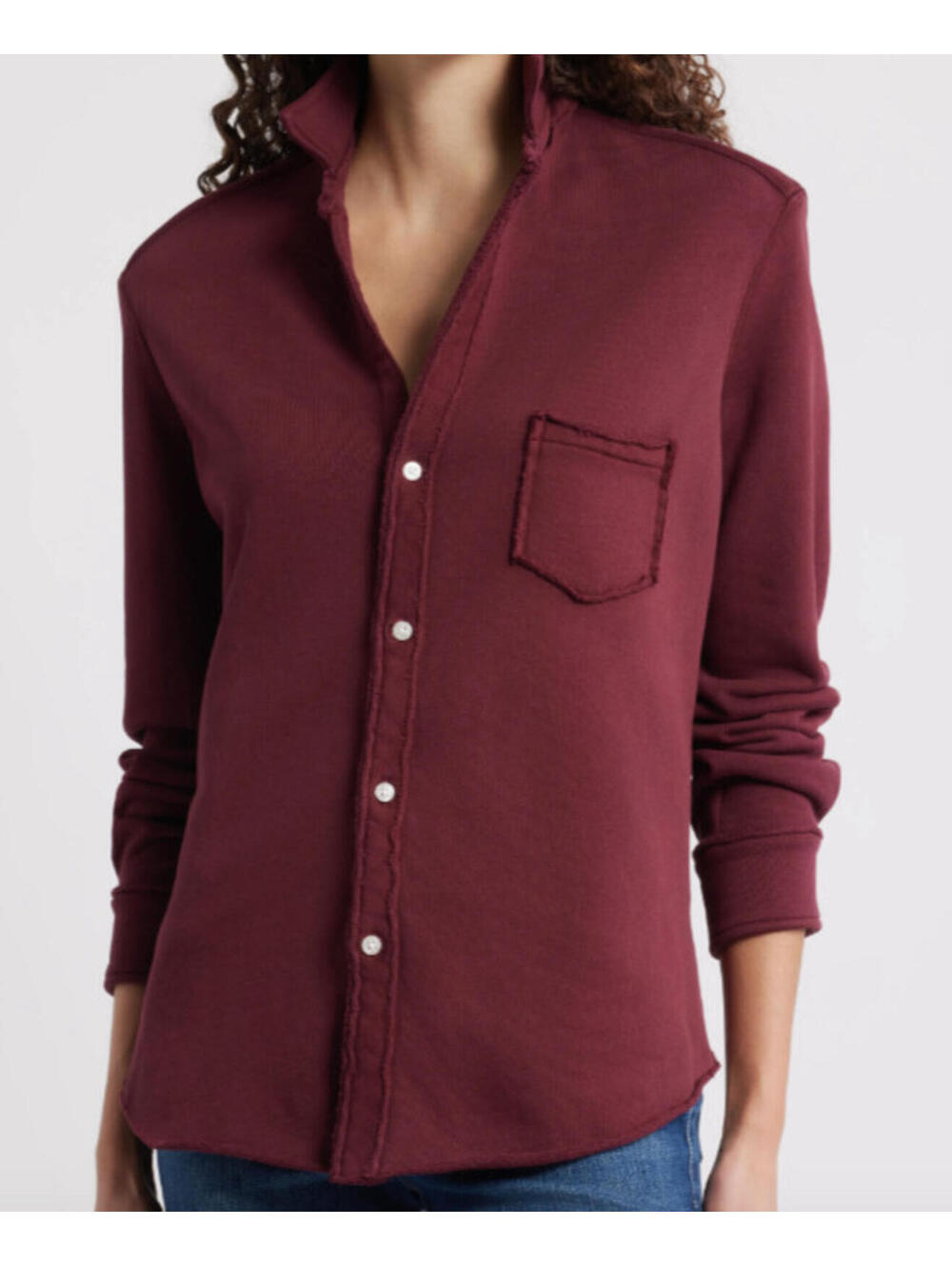 Frank & Eileen,  Eileen Relaxed Terry Button-Up Shirt in Currant Sz L #SJ2272